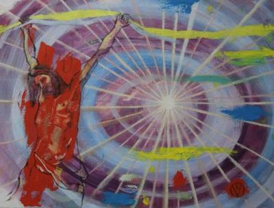 Jesus Hangs Onto the Loving Light Oil on Canvas 12x16 $324.99 by toronto freelance artist Cynthia van Leeuwen
