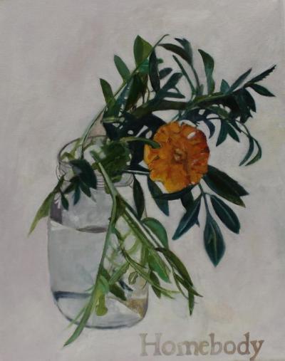 Homebody, Broken Marigold Gouache and Oil on Canvas 16 x 20 $499.99 