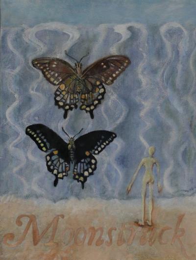 Moonstruck Wall of Water Butterflies Gouache and Oil on Canvas 12 x 16” $229.99 