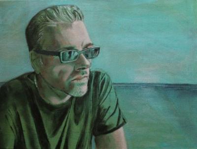 Portrait of Frank Di Genova Dreaming at the Ocean  painted by Toronto Ontario freelance artist Cynthia van Leeuwen