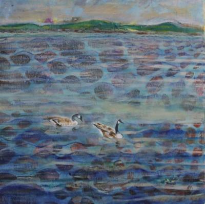 Geese Forever Oil on Canvas 16x16 $329.99 by toronto freelance artist Cynthia van Leeuwen