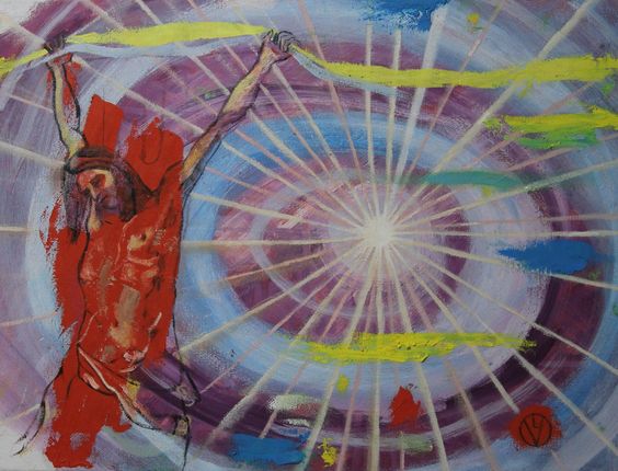 Jesus Hangs Onto the Loving Light Oil on Canvas 12x16 $324.99 by toronto freelance artist Cynthia van Leeuwen
