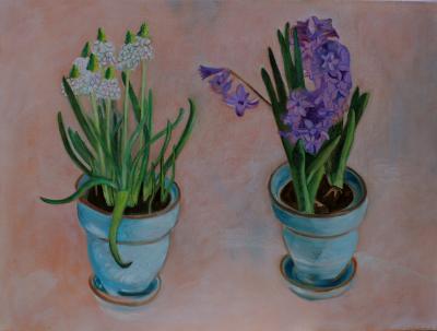 Spring Flowers in Turquoise Pots