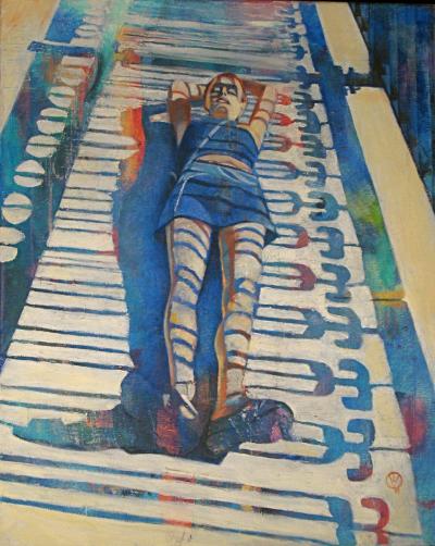 Yvonne Lying on the Bridge